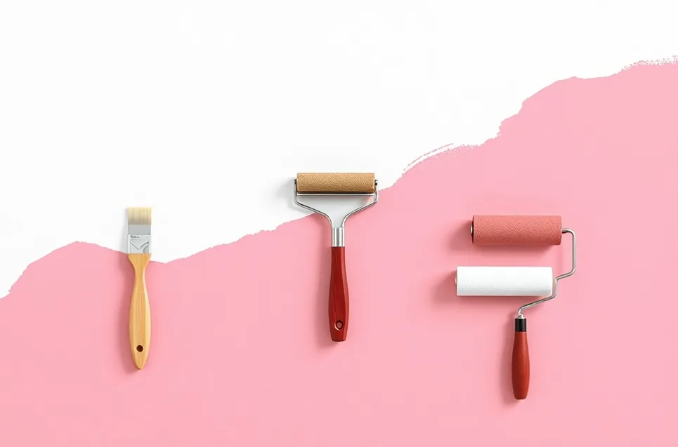 Outils de peinture disposés dans l'ordre des étapes du chantier