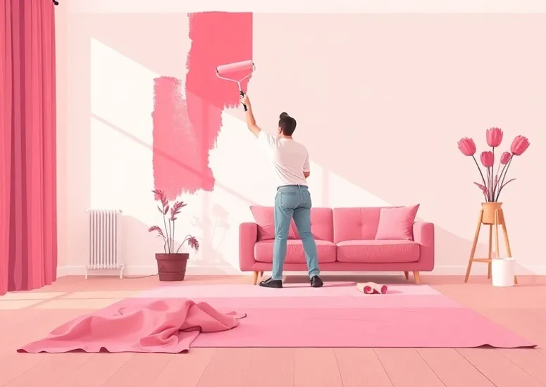 Peintre appliquant la peinture au rouleau sur un mur de salon
